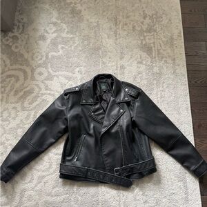 Black leather oversized jacket